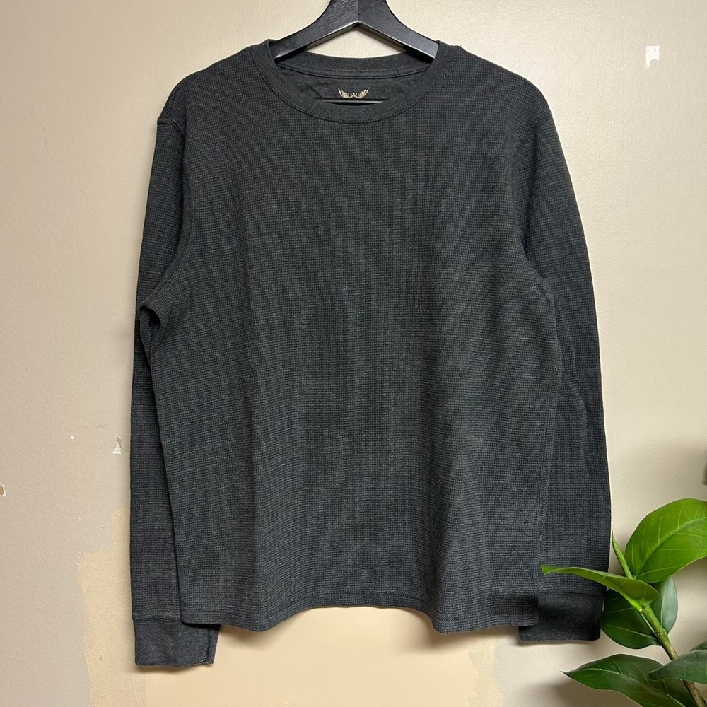Faded Glory Mens Large Dark Grey Waffle Knit Thermal Shirt Y2K Long Sleeve L